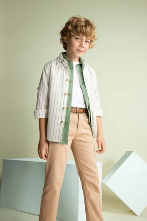 DEFACTO Boy Striped Linen Look Long Sleeve Shirt