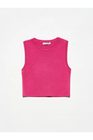 Dilvin 10172 Crew Neck Knitwear Crop-fuchsia