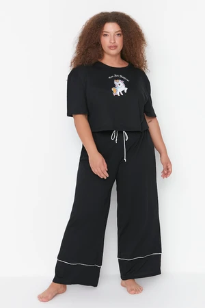 Trendyol Curve Black Printed Wide Leg Knitted Pajamas Set