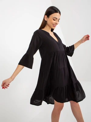 Black summer dress SUBLEVEL oversized with frills