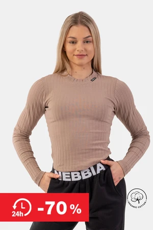 Dámské tričko Nebbia  Organic Cotton Ribbed Long Sleeve Top 415 brown S