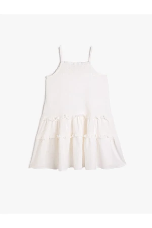 Koton Linen-Mixed Dress With Straps, Wide Cut, Ruffle Detailed Dress.