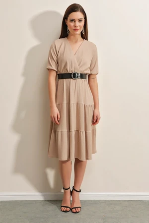 Bigdart 2377 Belt Knitted Dress - Biscuit