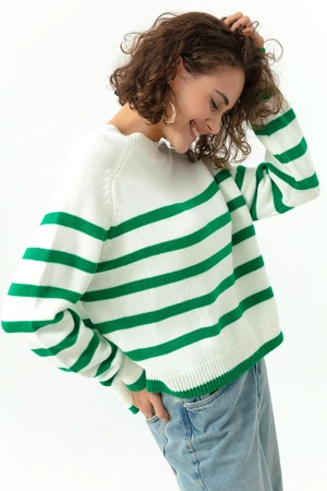 Lafaba Women's Green Oversize Striped Knitwear Sweater