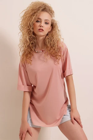 Bigdart 4123 Oversized T-Shirt with a slit - Powder