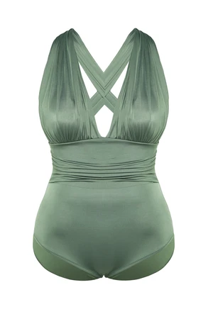 Trendyol Curve Green Deep V Cross Back Swimsuit