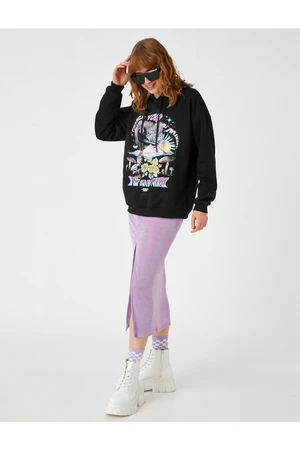 Koton Printed Sweatshirt Hooded Long Sleeve Fleece Inner