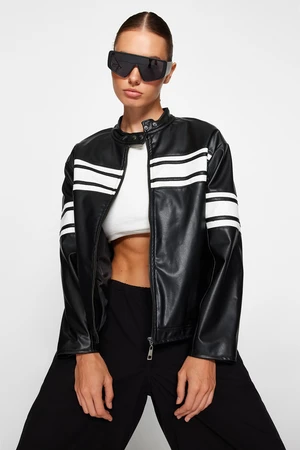 Trendyol Oversized Black Racer Faux Leather Jacket