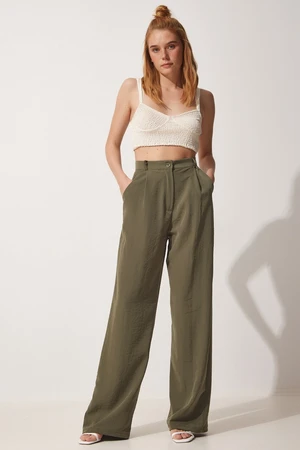 Happiness İstanbul Women's Khaki Flowy Ayrobin Palazzo Pants