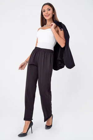 By Saygı Women's Black Lycra Trousers with Elastic Waist, Pocket and Double Leg.