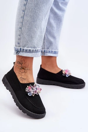 Womens Slip-on Sneakers with Stones Black Simple