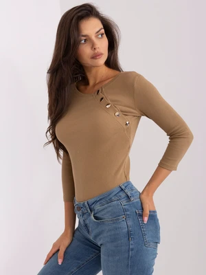 Dark beige ribbed blouse with buttons