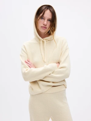 Creamy women's ribbed sweater with hood GAP CashSoft