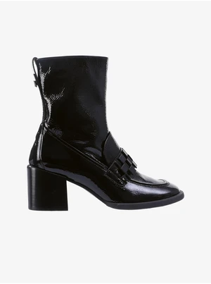 Black women's leather patent leather ankle boots with heels Högl Mag - Women