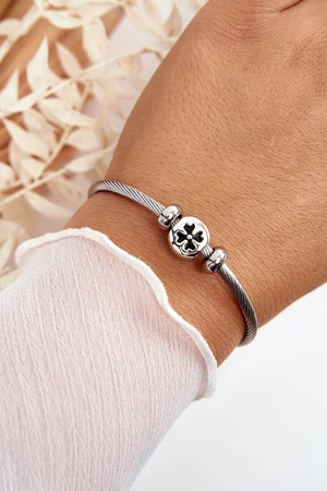 Women's Steel Bracelet with Silver Clover