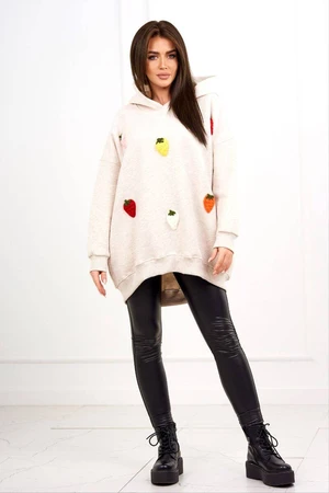 Insulated sweatshirt with strawberry motif beige melange