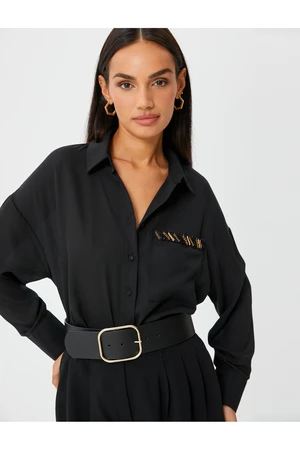 Koton Long Sleeve Shirt Buttoned with Embroidery Pocket Detail