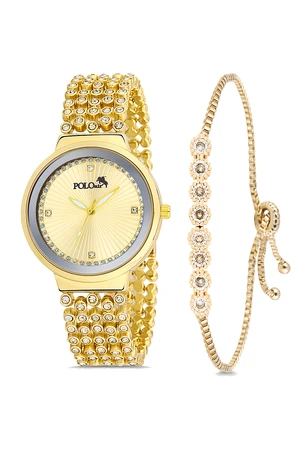 Polo Air Stylish Women's Wristwatch with Lots of Stones on its Strap. Zircon Stone Waterway Bracelet Combination Gold Color