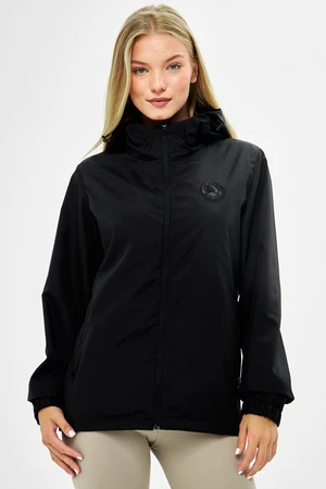 River Club Women's Black Lined Water Resistant Hooded Raincoat with Pockets - Windbreaker Jacket