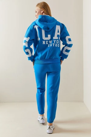 XHAN Turquoise Padded & Back Printed Tracksuit Set