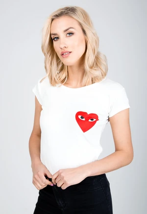 Women's T-shirt with red heart and eyes - white,