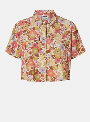 Brown-cream flowered short shirt Noisy May Nika - Women