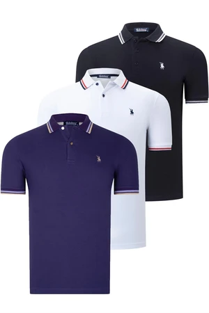 TRIPLE SET T8594 DEWBERRY MENS T-SHIRT-BLACK-WHITE-PURPLE