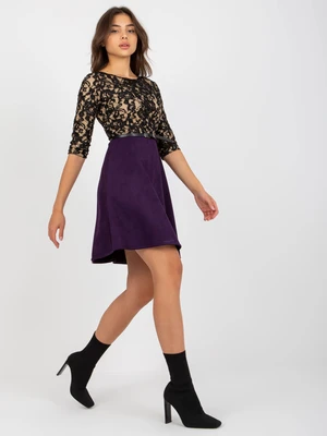 Black-and-purple cocktail dress with lace top