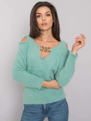 Green sweater with cut-outs by Leandre RUE PARIS