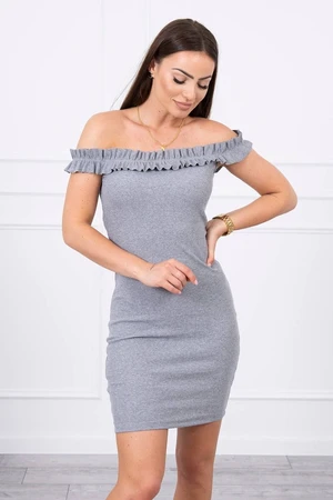 Shoulder dress with frills gray