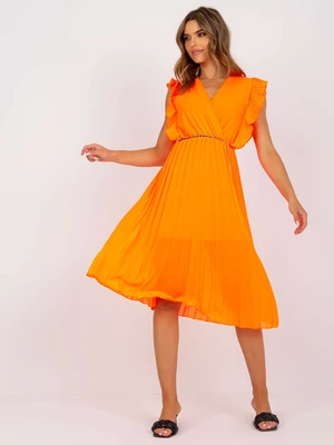 Fluo orange airy midi dress with folds