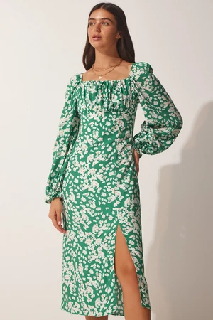 Happiness İstanbul Women's Green Patterned Viscose Woven Dress