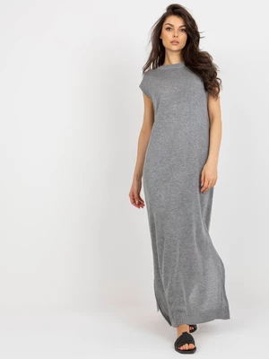 Gray summer knitted dress with slits