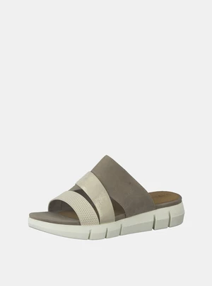 Cream-grey Tamaris Leather Slippers - Women