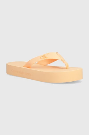 Žabky Calvin Klein Jeans FLATFORM FLIPFLOP JELLY dámské, oranžová barva, na plochém podpatku, YW0YW01398