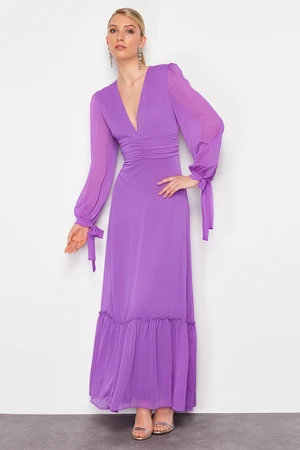 Trendyol Purple A-Cut Chiffon Long Evening Dress