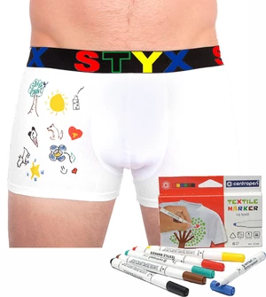 Pánské boxerky Styx sportovní guma bílé + fixy na textil