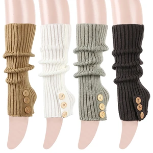 Women Long Crochet Leg Warmers Winter Fall Knitted Boot Cuffs Socks Button Socks Boot Toppers Gaiters Foot Cover