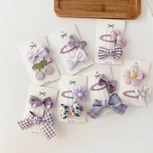 2Pcs Purple Bow Hairpin Baby Girls Sweet Flower Hair Clip Set Korean Baby Hair Accessories Cute Girl Barrettes Kawaii Hair Pin