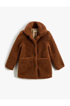 Koton Plush Coat with Buttons