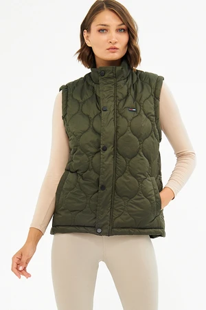 D1fference Women's Water And Windproof Onion Pattern Quilted Khaki Vest