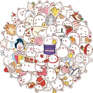 50 pcs/set Cute Molang Rabbit Anime Japanese Waterproof PVC Stickers Scrapbooking DIY Stationery Sticker Kawaii Jounal Stickers