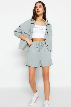 Trendyol Mint Tencel™ High Waist Denim Shorts With Elastic Waist