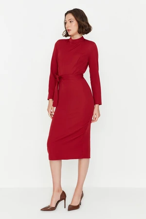 Trendyol Burgundy Tie Detailed Woven Dress