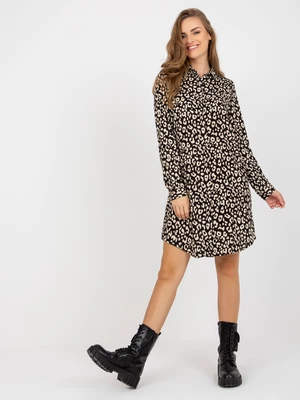 Black beige shirt dress with animal patterns RUE PARIS