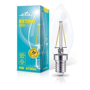 LED žiarovka ETA RETRO LEDka sviečka, 4W, E14, teplá biela (ETA889090004) priehľadná LED žiarovka • spotreba 4 W • náhrada 40 W žiarovky • pätica E14 