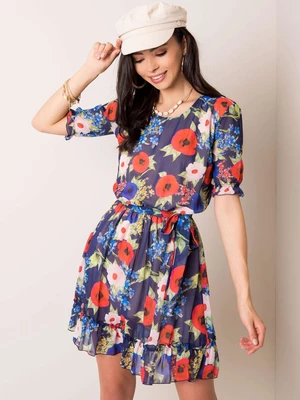 Dark blue dress with floral pattern