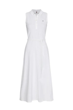 Tommy Hilfiger Dress - FIT &amp; FLARE MIDI POLO DRESS NS white