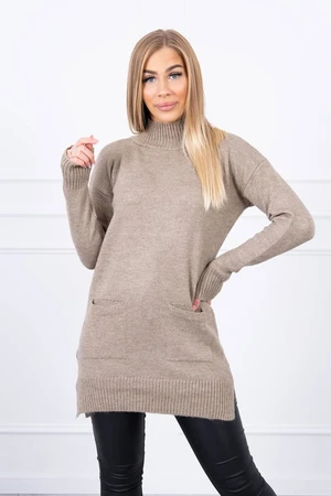 Dark beige sweater with stand-up collar