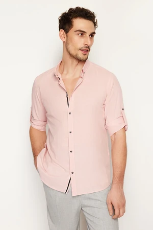 Trendyol Light Pink Slim Fit Button Collar 100% Cotton Shirt with Epaulettes